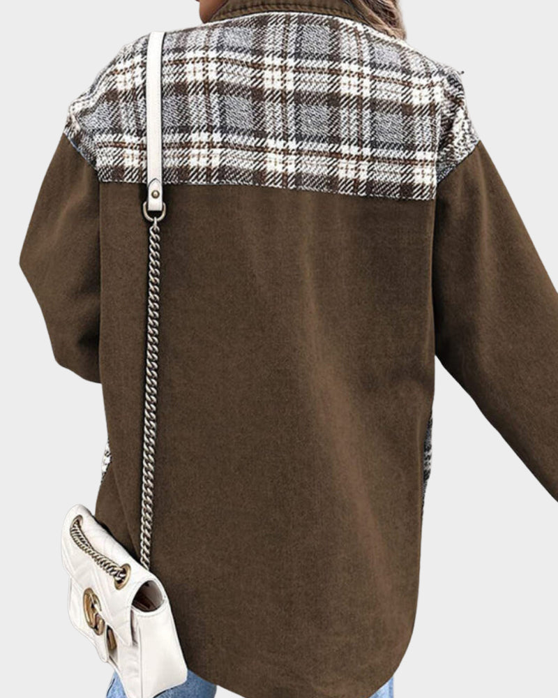 Femme Veste Décontractée à Carreaux Coupe Ample