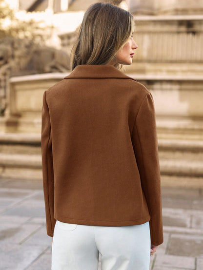 Women’s Frenchy Double-Breasted Blazer – Elegant Lapel Collar Winter Jacket