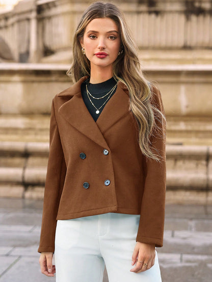 Women’s Frenchy Double-Breasted Blazer – Elegant Lapel Collar Winter Jacket