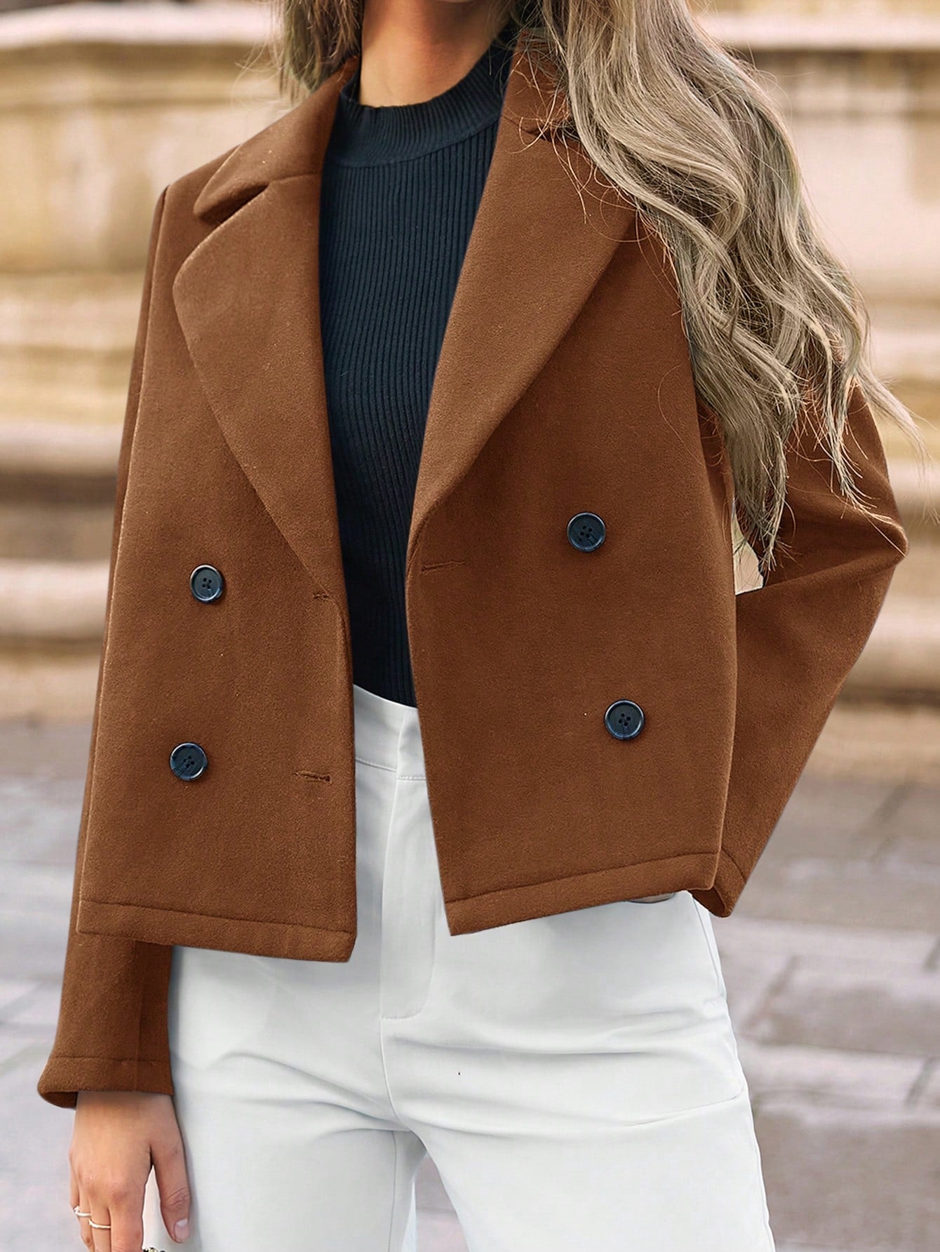 Women’s Frenchy Double-Breasted Blazer – Elegant Lapel Collar Winter Jacket