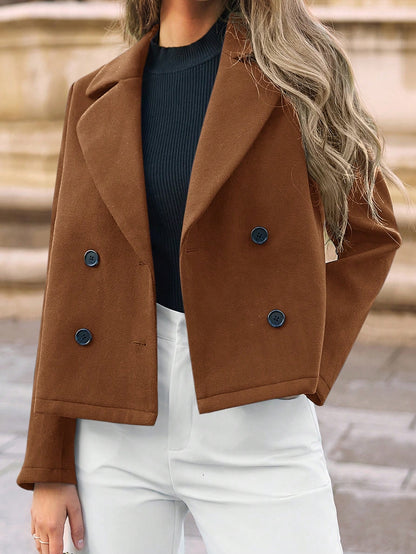 Women’s Frenchy Double-Breasted Blazer – Elegant Lapel Collar Winter Jacket
