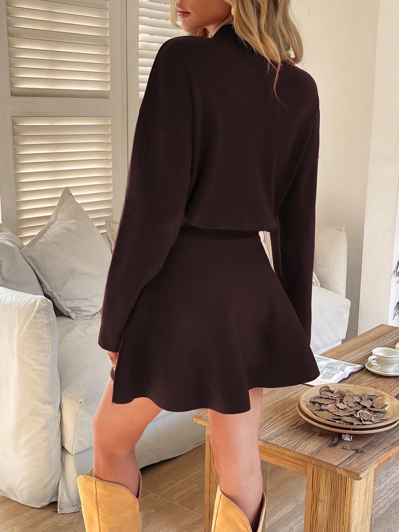 Women’s Knit Sweater Dress – Long Sleeve Ribbed Pullover Mini Dress