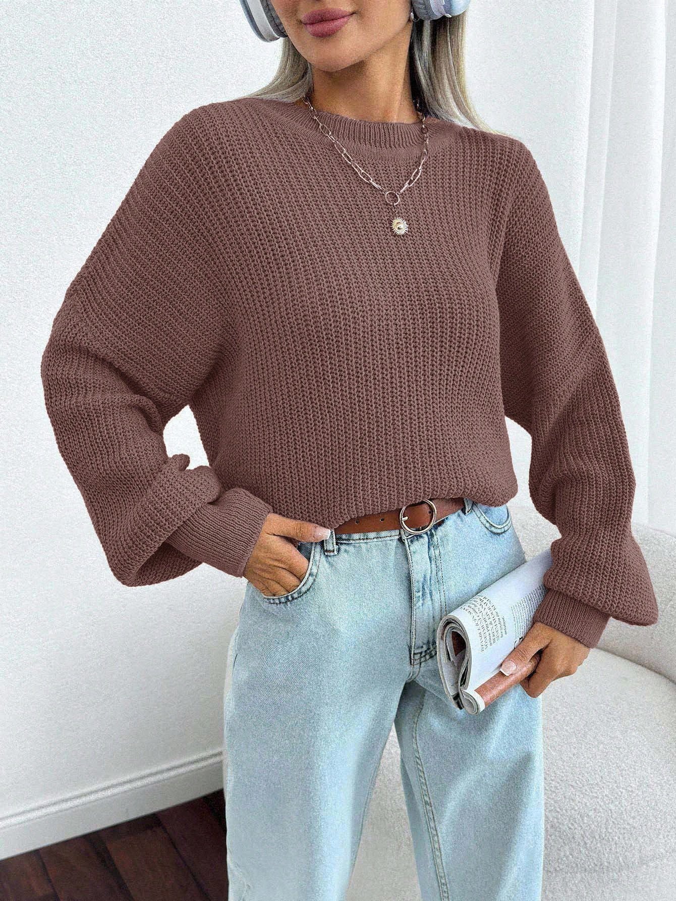 Women Chunky Knit Pullover Sweater – Oversized Drop Shoulder Knitwear