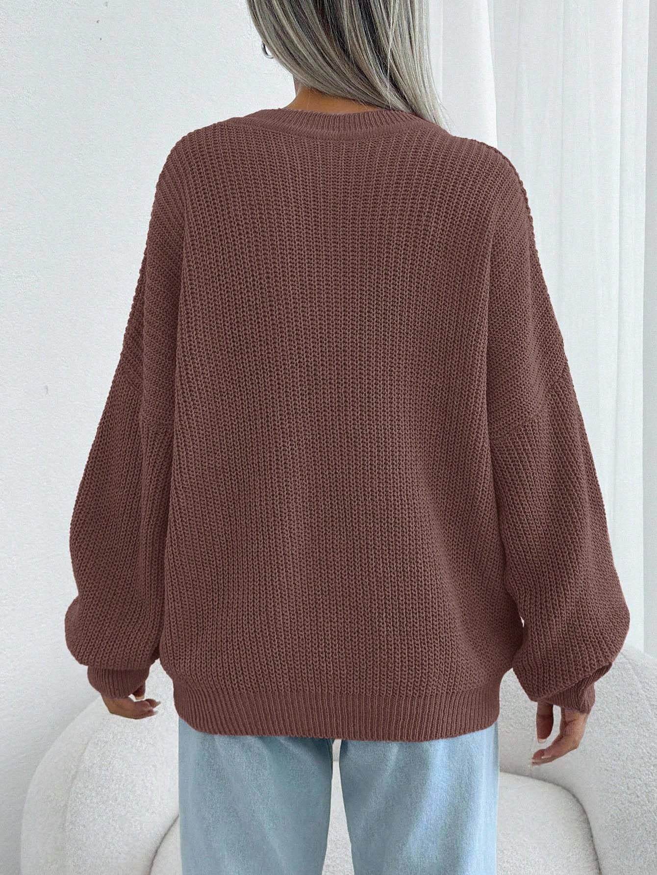 Women Chunky Knit Pullover Sweater – Oversized Drop Shoulder Knitwear
