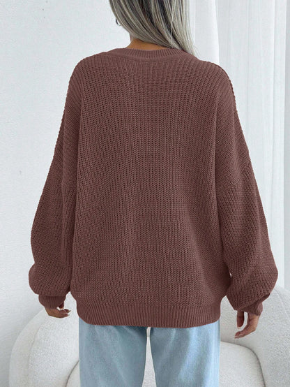 Women Chunky Knit Pullover Sweater – Oversized Drop Shoulder Knitwear