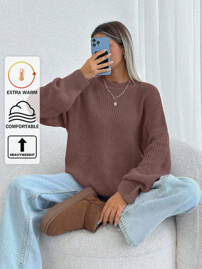 Women Chunky Knit Pullover Sweater – Oversized Drop Shoulder Knitwear