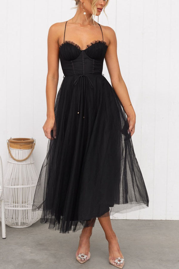 Femme Évasée en Mousseline Légère avec Encolure Ronde et Sans Manches - V-Neck - Sleeveless - Lightweight Fabric