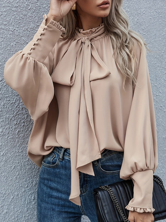 Blouse Femme Élégante – Nœud au Col et Manches Bouffantes