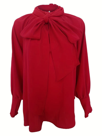 Blouse Femme Élégante – Nœud au Col et Manches Bouffantes