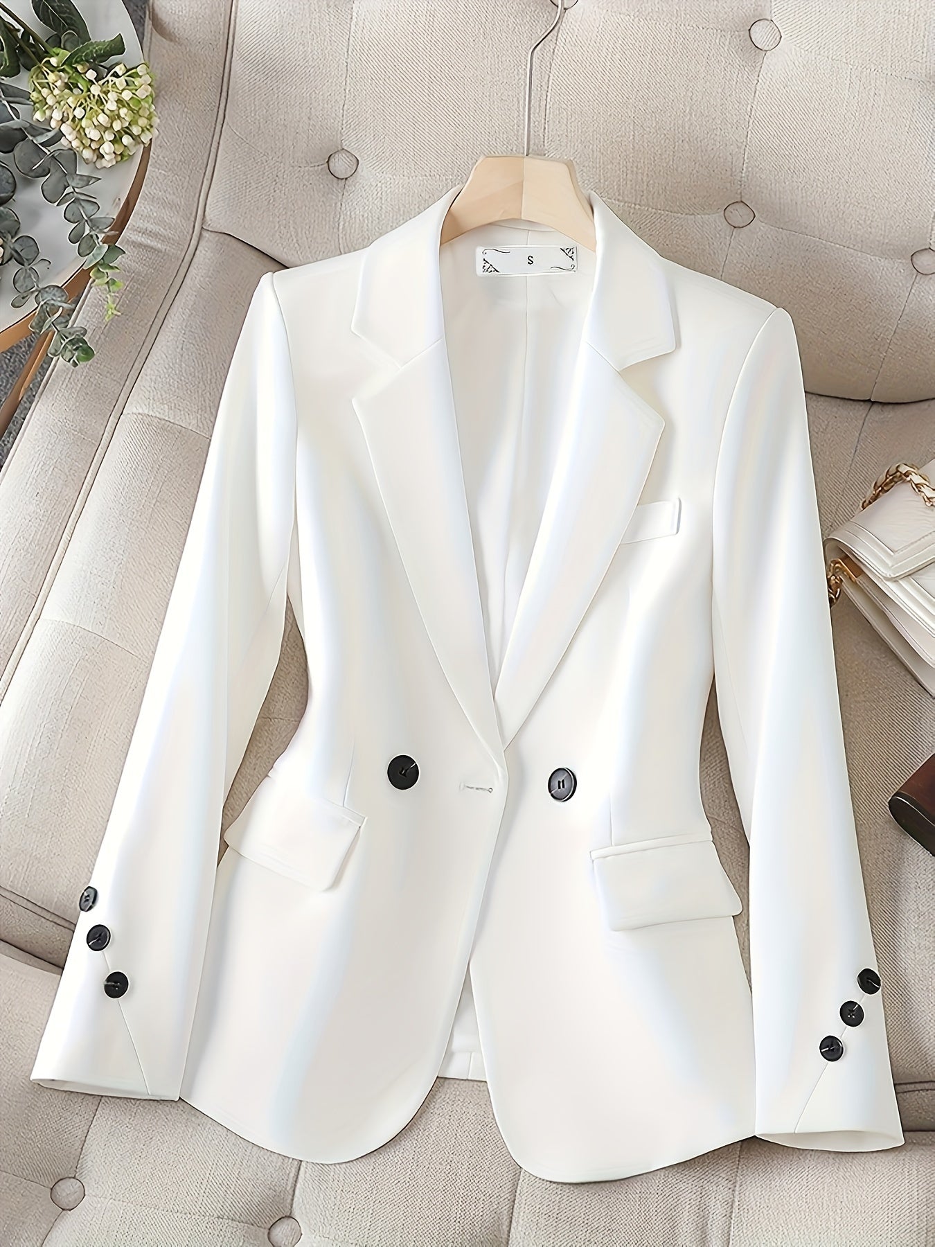 Women's Elegant Suit Jacket with One Button Closure