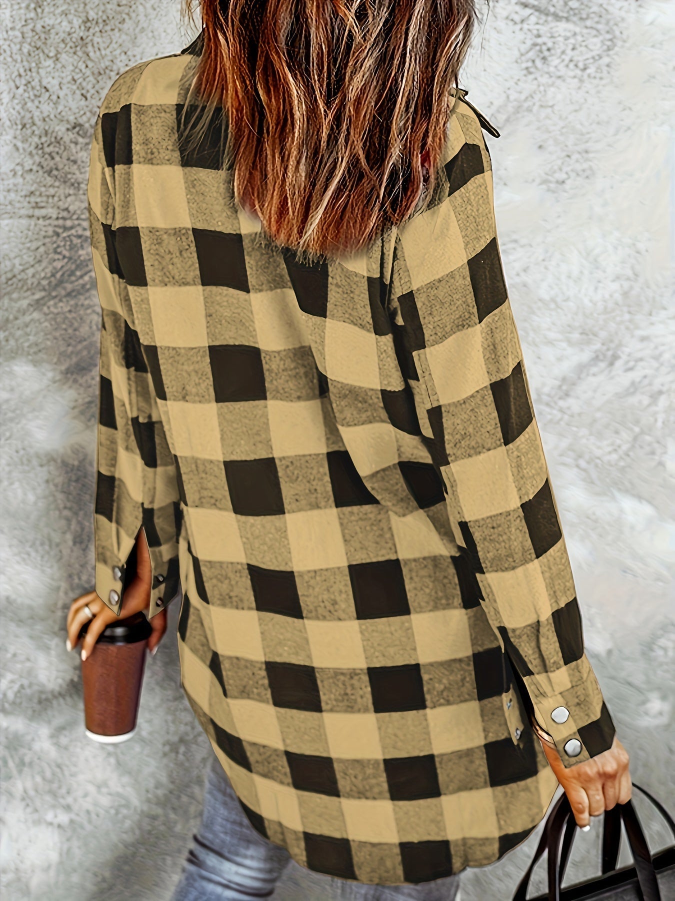 Chemise à Carreaux Tissée pour Femmes – Boutonnée – Manches Longues – Style Décontracté
