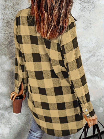 Chemise à Carreaux Tissée pour Femmes – Boutonnée – Manches Longues – Style Décontracté