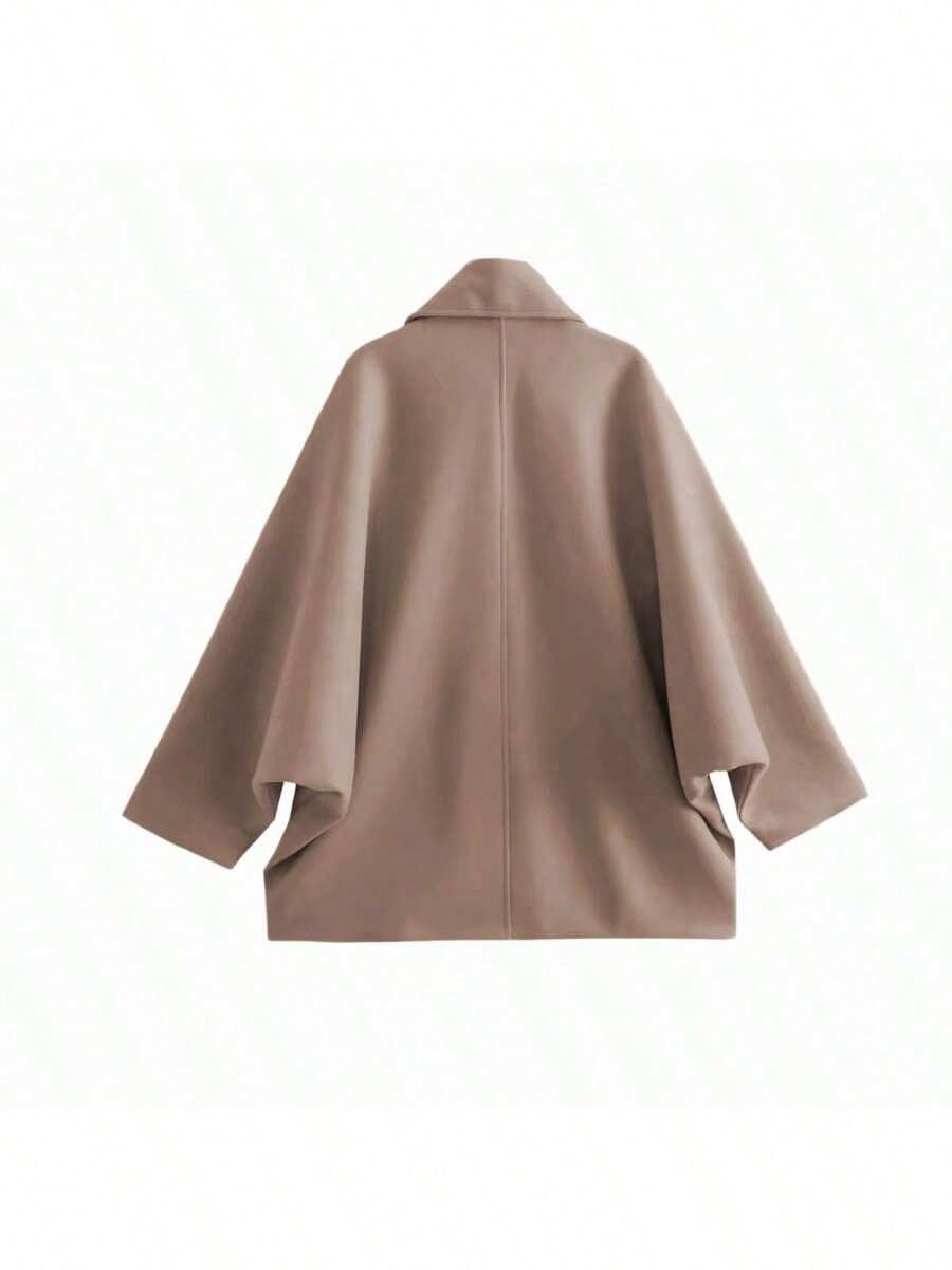 Women’s Wool Blend Long Coat – Elegant Solid Color Button Front Overcoat with Pockets