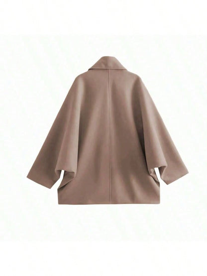 Women’s Wool Blend Long Coat – Elegant Solid Color Button Front Overcoat with Pockets