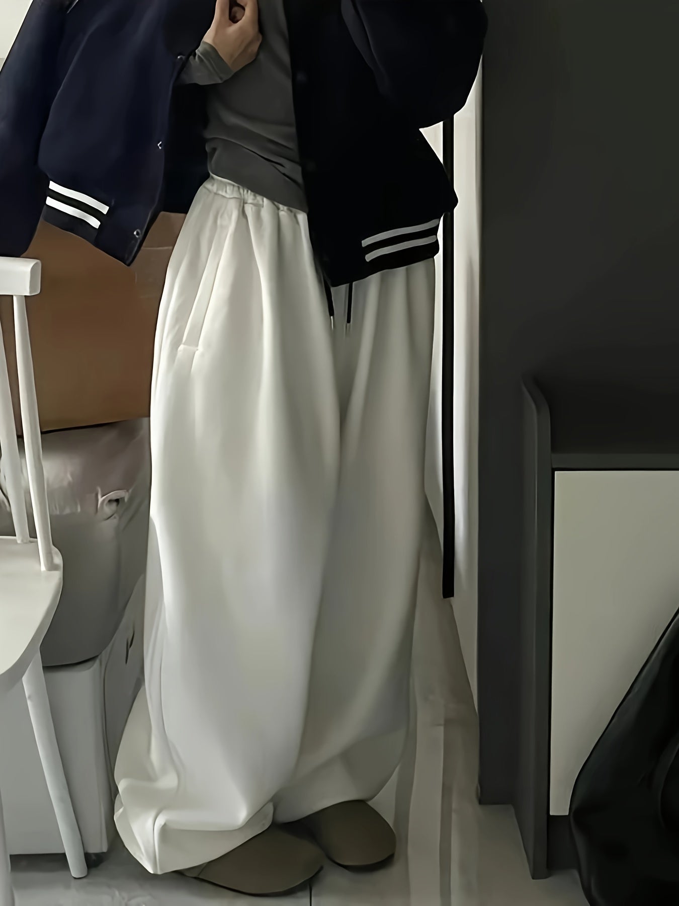 Pantalon unisexe large en molleton doux à taille élastique avec cordon