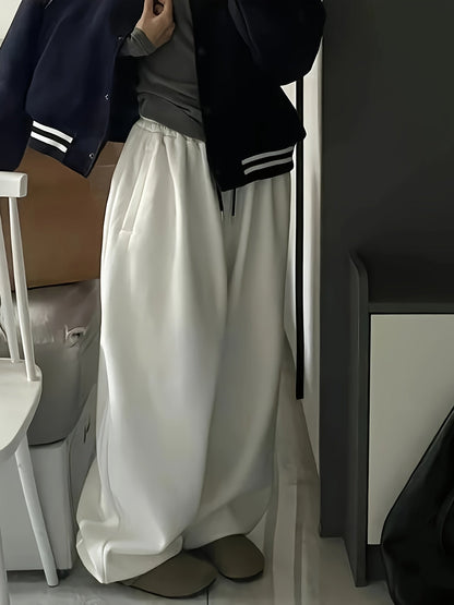 Pantalon unisexe large en molleton doux à taille élastique avec cordon