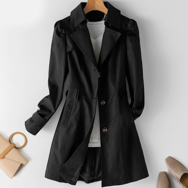 Trench Élégant pour Femmes à Boutonnage Simple et Ceinture à la Taille