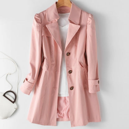 Trench Élégant pour Femmes à Boutonnage Simple et Ceinture à la Taille