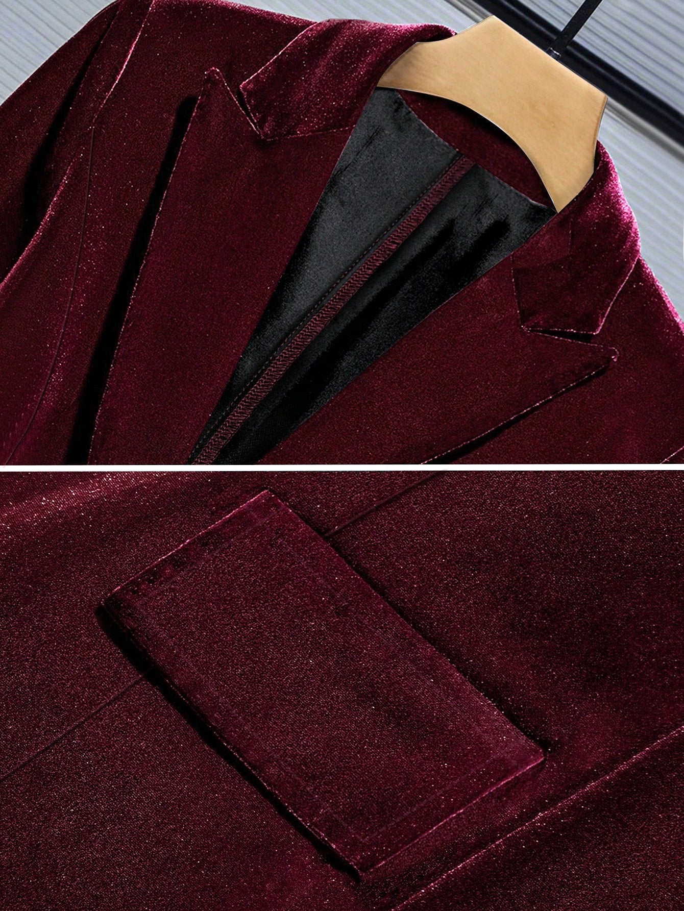 Women’s Velvet Blazer – Elegant Wine Red One Button Tailored Jacket