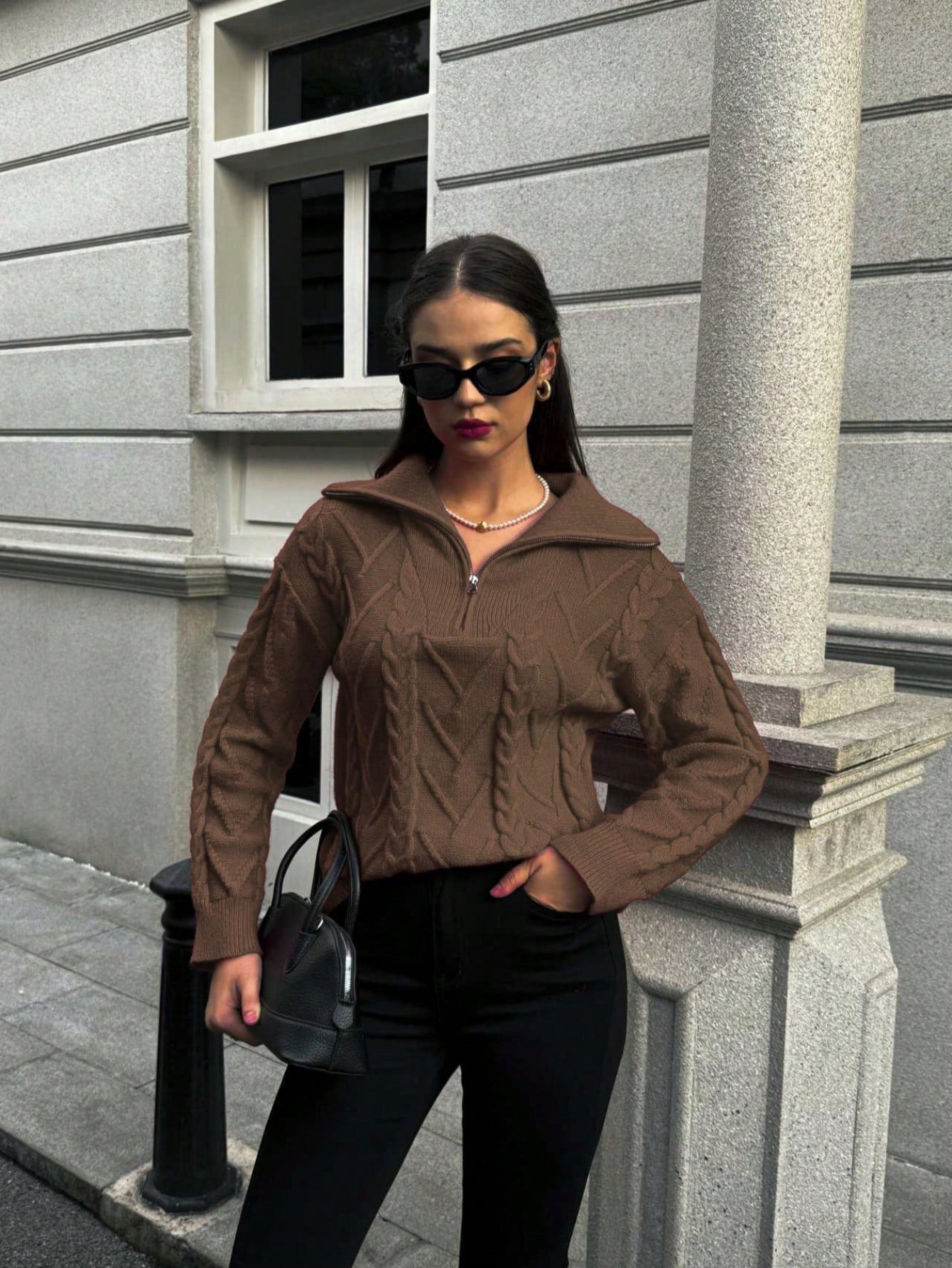 zip-up winter pullover knit top Women. Nushes 