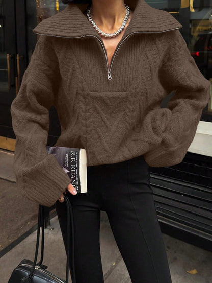 zip-up winter pullover knit top Women. Nushes 