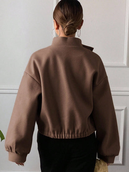 women autumn plain collar cropped jacket Nushes 