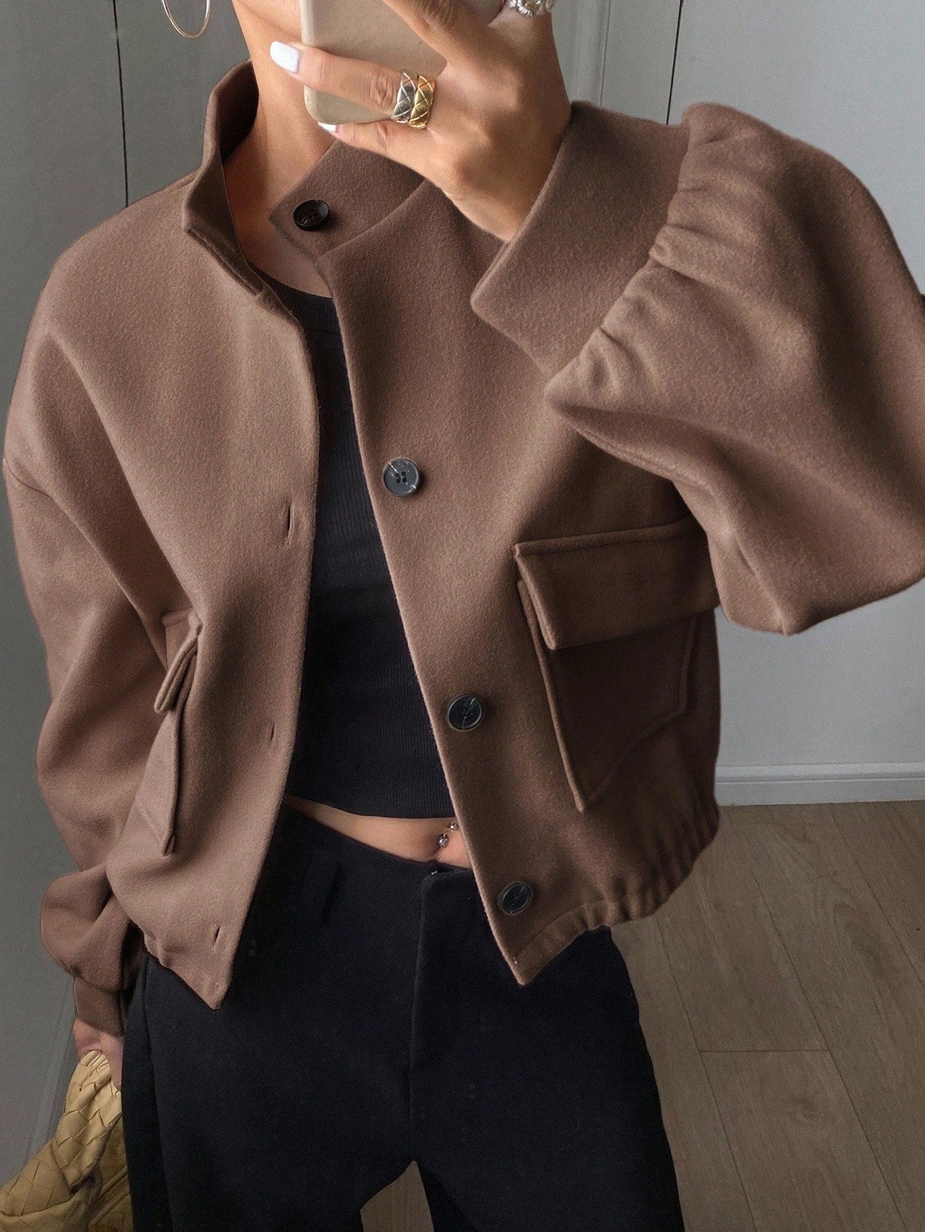 women autumn plain collar cropped jacket Nushes 