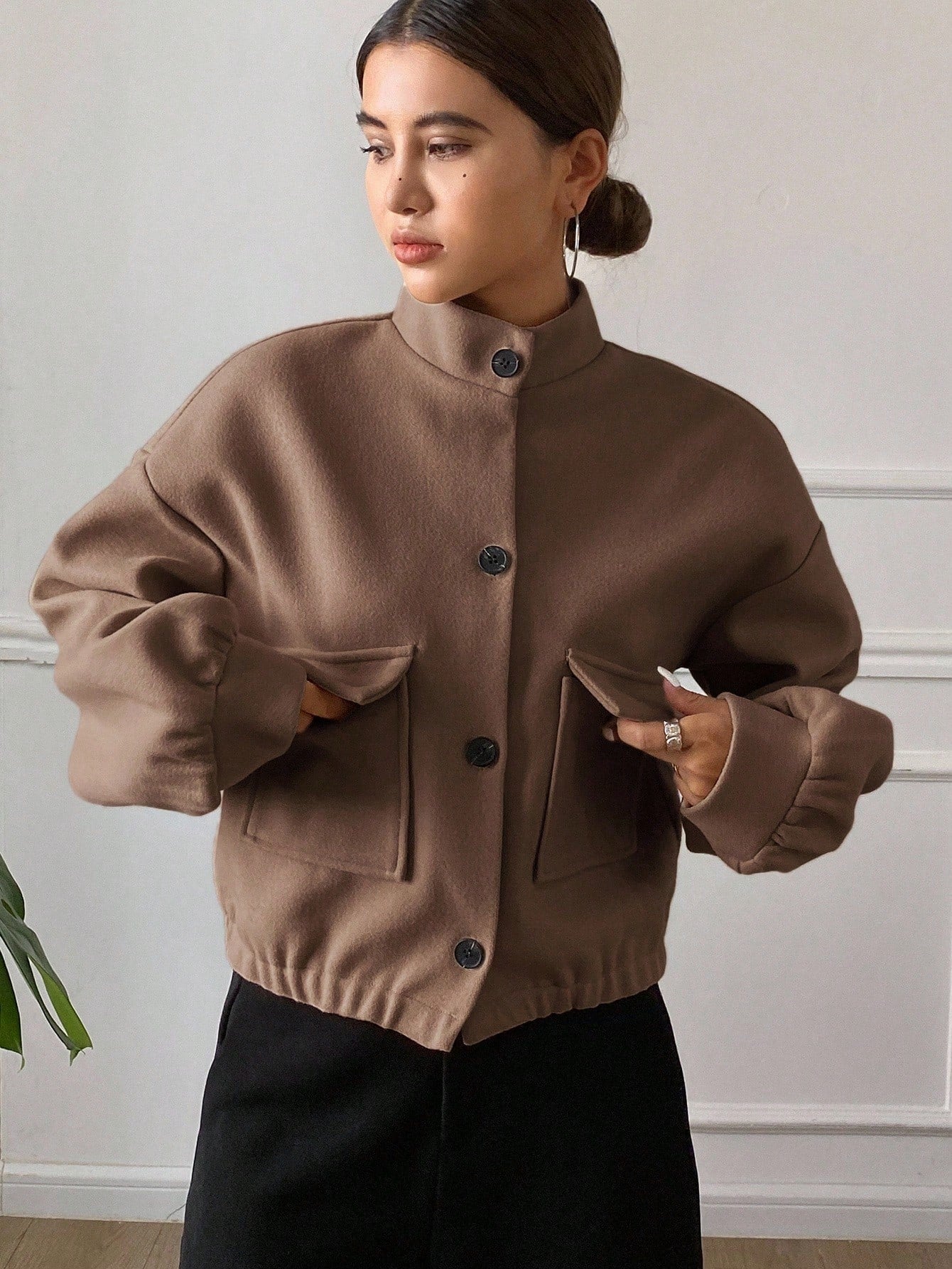 women autumn plain collar cropped jacket Nushes 