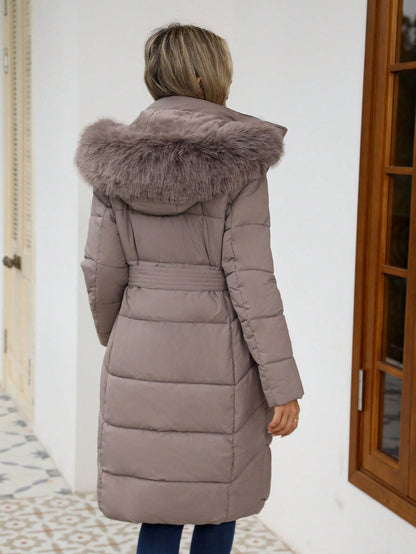 Women’s Luxury Faux Fur Hooded Winter Coat – Thick Warm Quilted Jacket