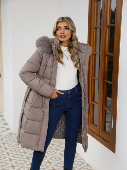 Women’s Luxury Faux Fur Hooded Winter Coat – Thick Warm Quilted Jacket