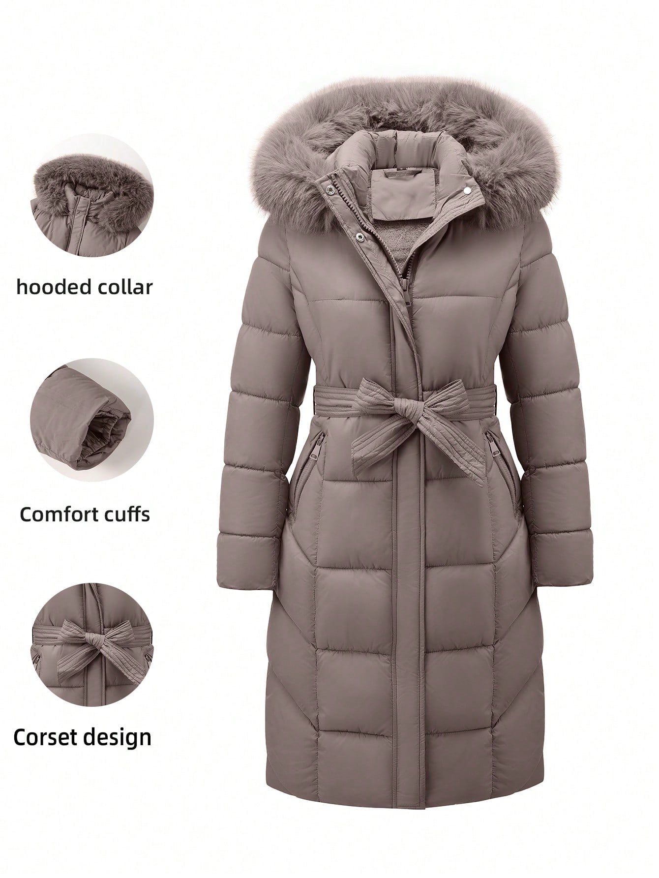 Women’s Luxury Faux Fur Hooded Winter Coat – Thick Warm Quilted Jacket