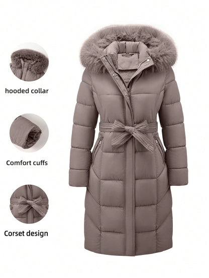 Women’s Luxury Faux Fur Hooded Winter Coat – Thick Warm Quilted Jacket
