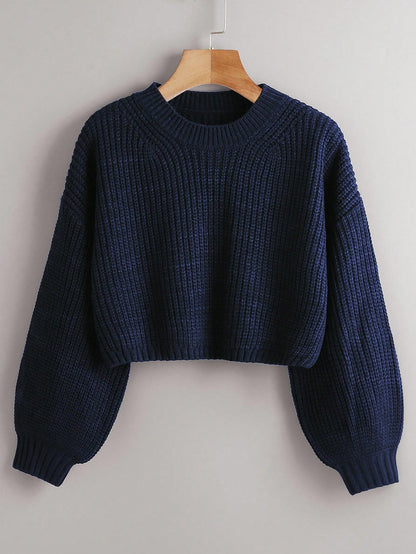 Women's Drop Shoulder Knit Sweater – Cozy Rib-Knit Long Sleeve Pullover