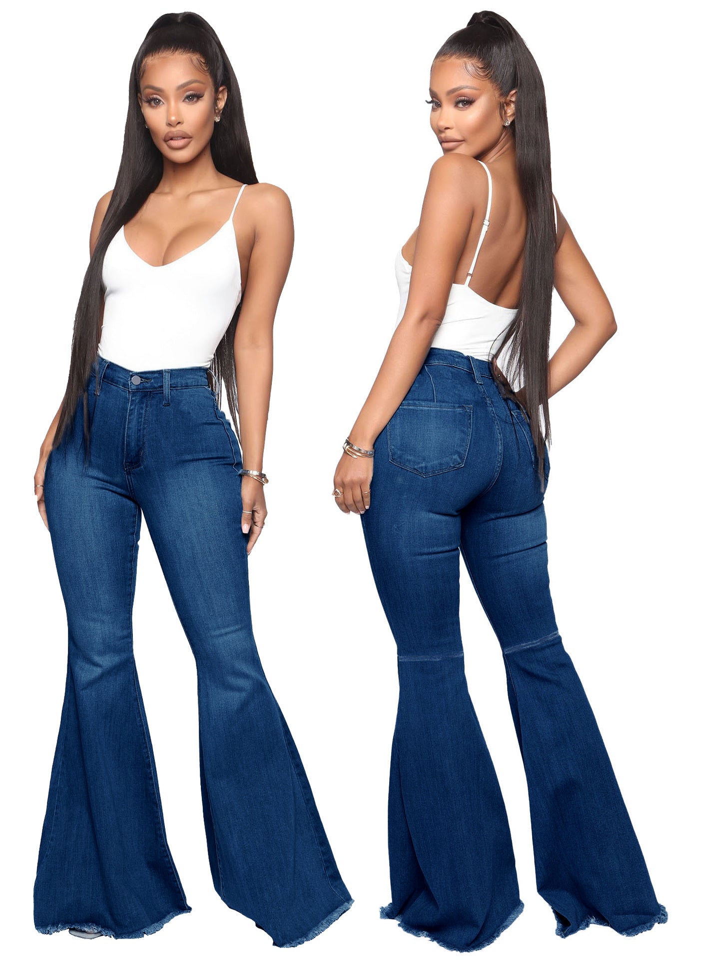 Jean flare taille haute à jambes larges et ourlet brut pour femme