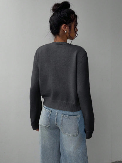 Women’s Casual Knit Sweater – Soft Long Sleeve Cropped Pullover Top