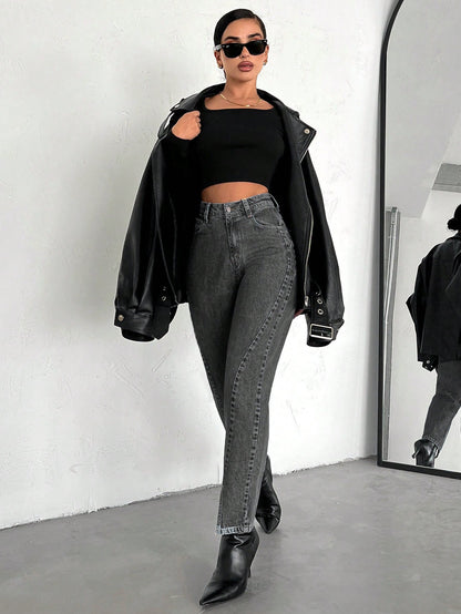 women’s high-waist straight leg jeans Nushes 