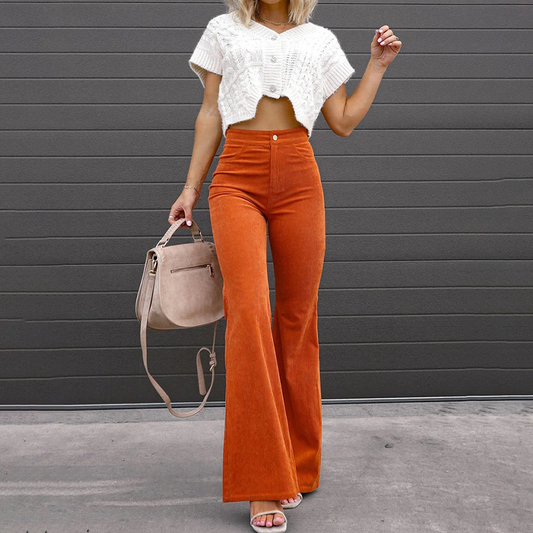 Pantalon évasé taille haute style vintage pattes d’éléphant