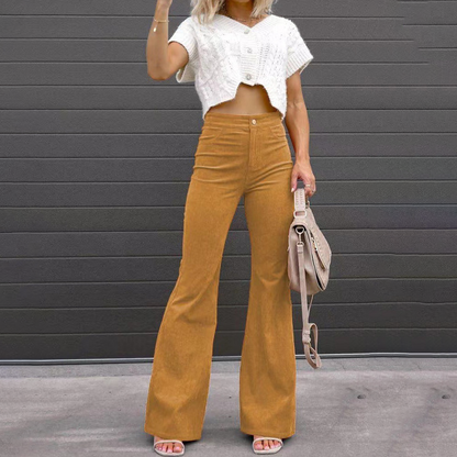 Pantalon évasé taille haute style vintage pattes d’éléphant