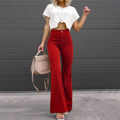 Pantalon évasé taille haute style vintage pattes d’éléphant