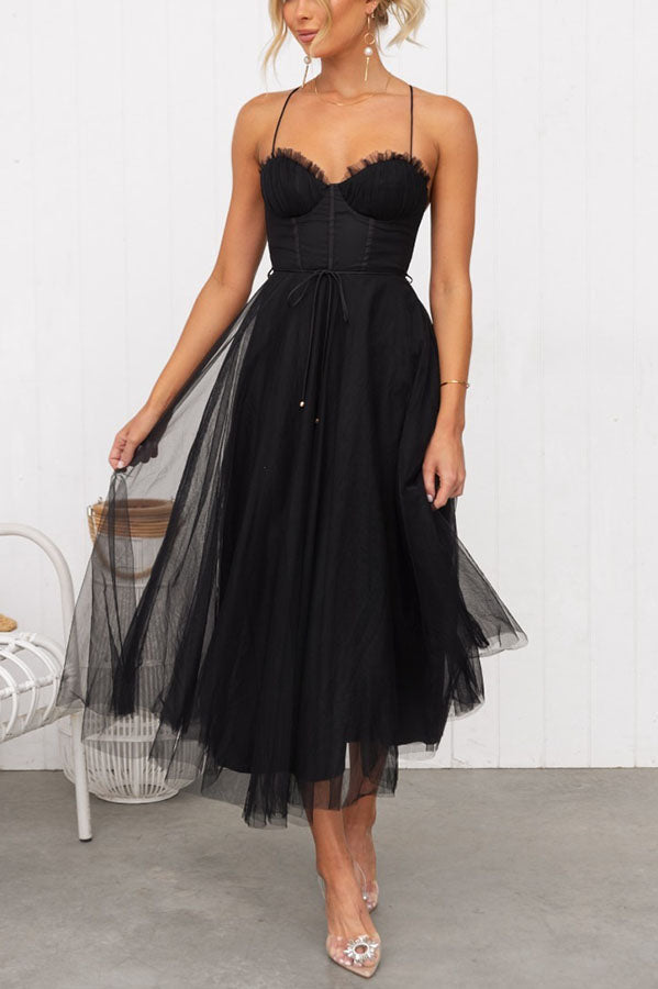 Femme Évasée en Mousseline Légère avec Encolure Ronde et Sans Manches - V-Neck - Sleeveless - Lightweight Fabric