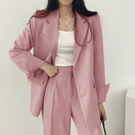 Women's Suit – Oversized Blazer and High Waisted Trousers – Slim Fit Casual Chic Style