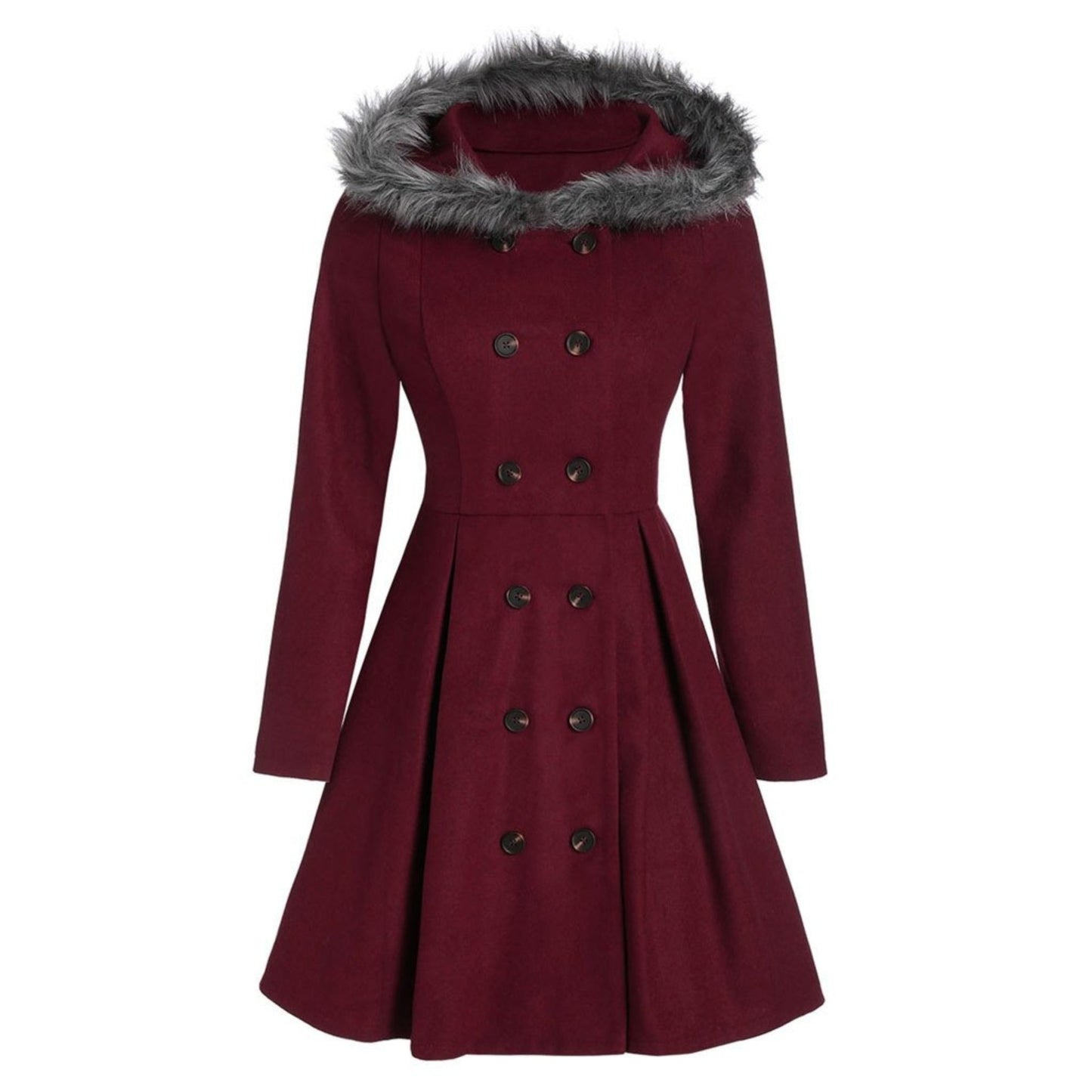 Femme Manteau Croisé à Capuche en Fourrure pour l’Hiver