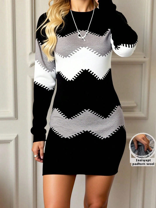 Women’s Calvaya Long Sleeve Bodycon Dress Color Block Knit Fall Mini Dress