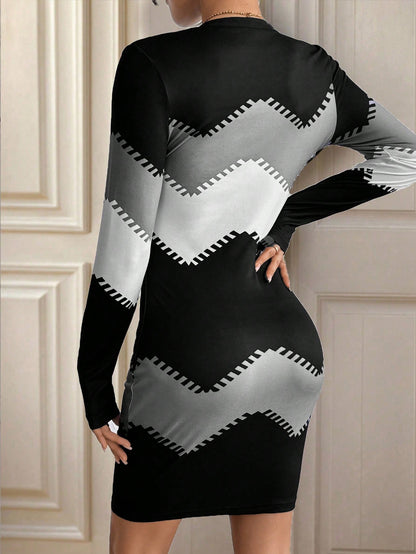 Women’s Calvaya Long Sleeve Bodycon Dress Color Block Knit Fall Mini Dress