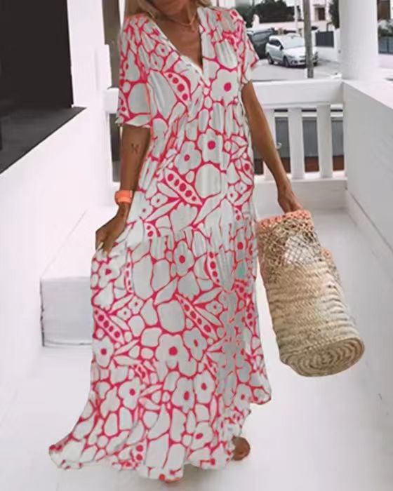 Women's Summer Print Flowy Midi Dress