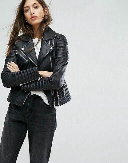 Sophie Veste Biker Classique à Zip Asymétrique