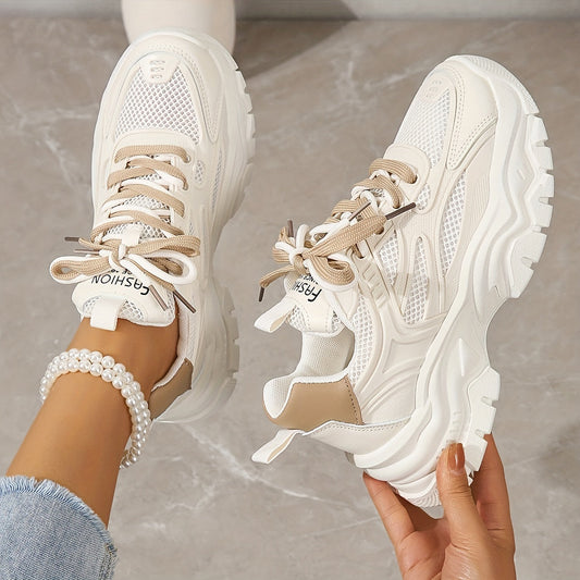 Julie White Sneakers with Thick Sole in Breathable Mesh