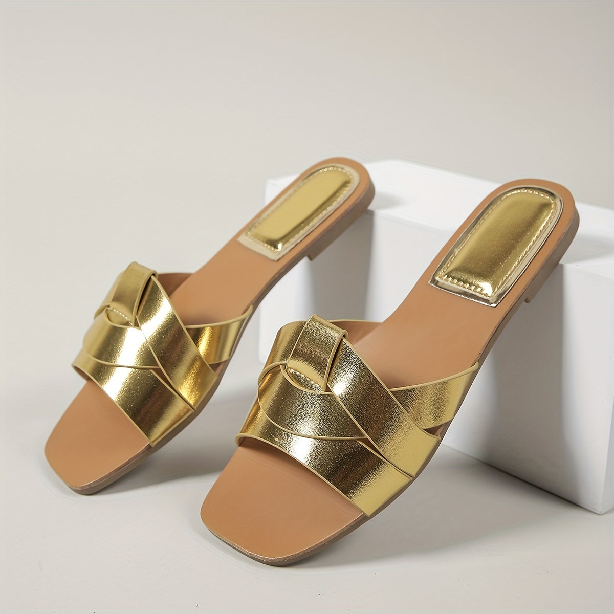 Sandales Plates à Bout Carré pour Femmes – Brides PU pour l’Été