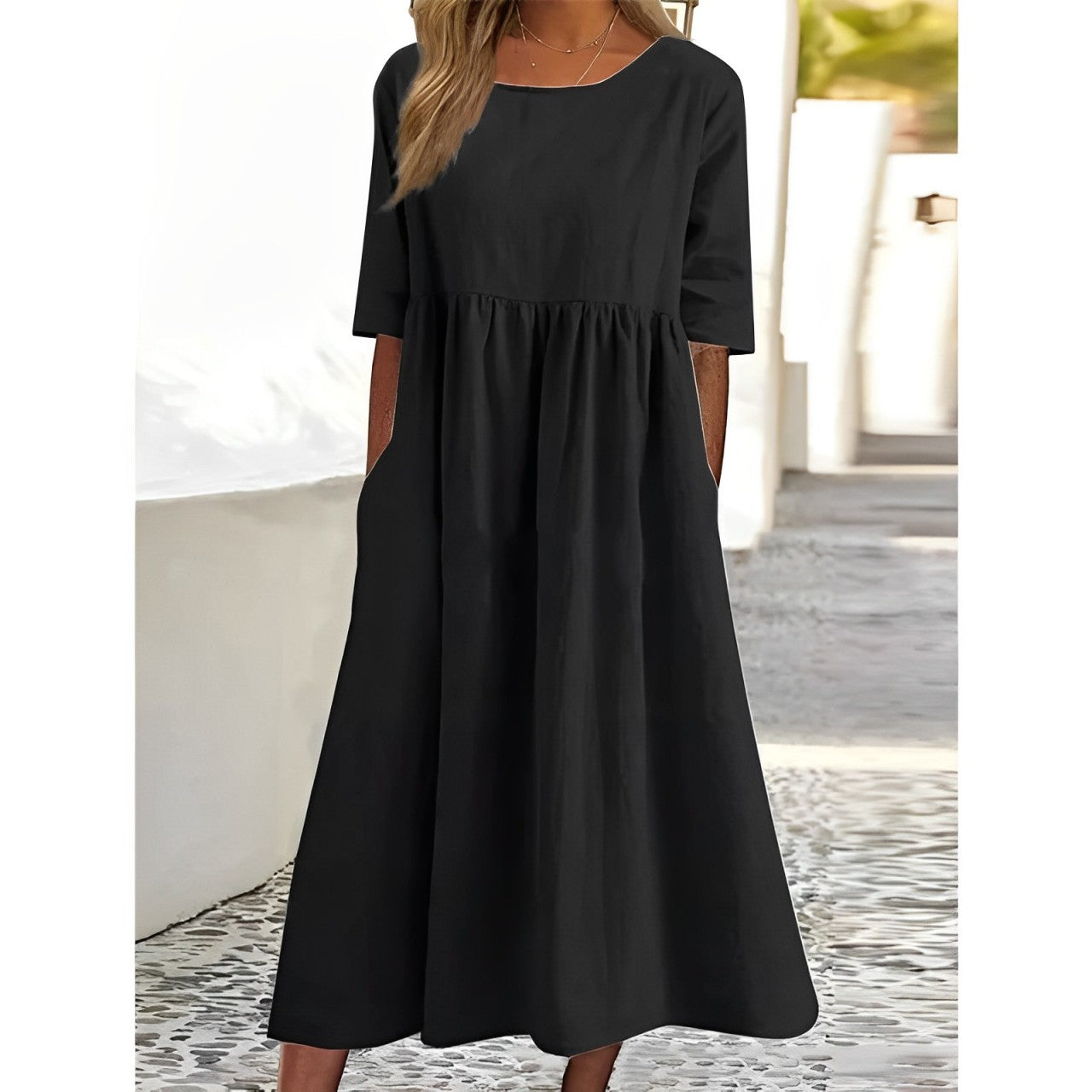 Anaïs Robe Midi Vintage Plissée et Respirante