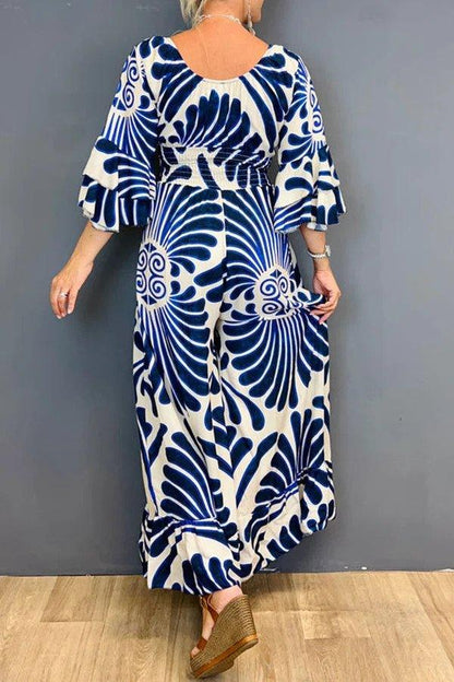 Pour femme - Combinaison fleurie vintage à volants coupe élégante